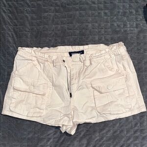 White Cargo Shorts with Elastic Waistband